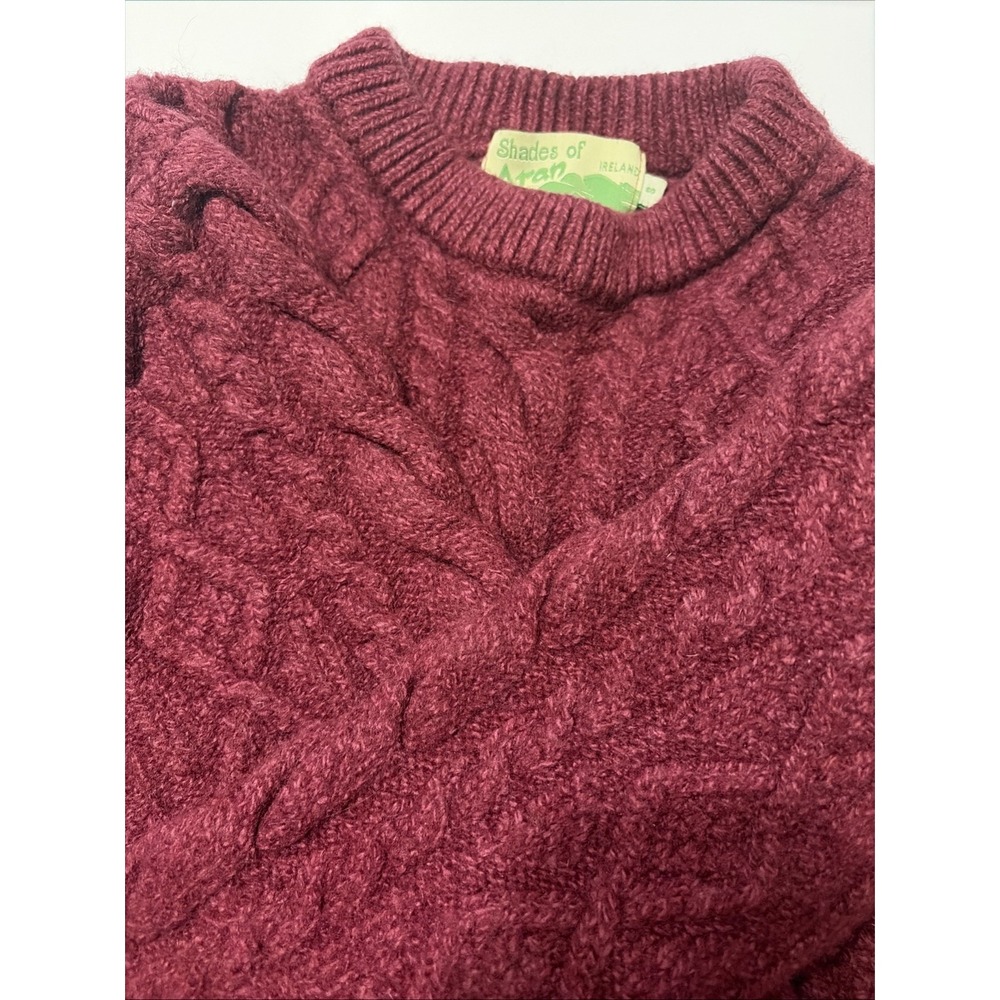 Shades‎ Of Aran Burgundy Cable Knit Sweater 100% Merino Wool Kids Sm Outdoors